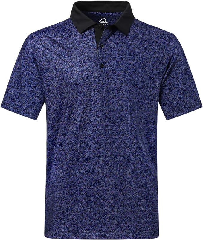 Men wearing a stylish printed short-sleeve performance golf polo shirt