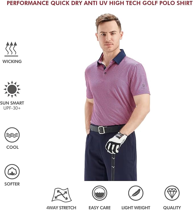 Men's Striped Short Sleeve Golf Polo - Moisture Wicking Dry Fit
