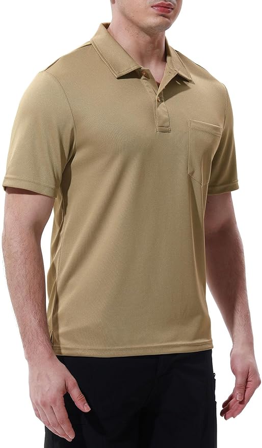 Men's Short Sleeve Quick Dry Polo Shirt with Chest Pocket for Golf