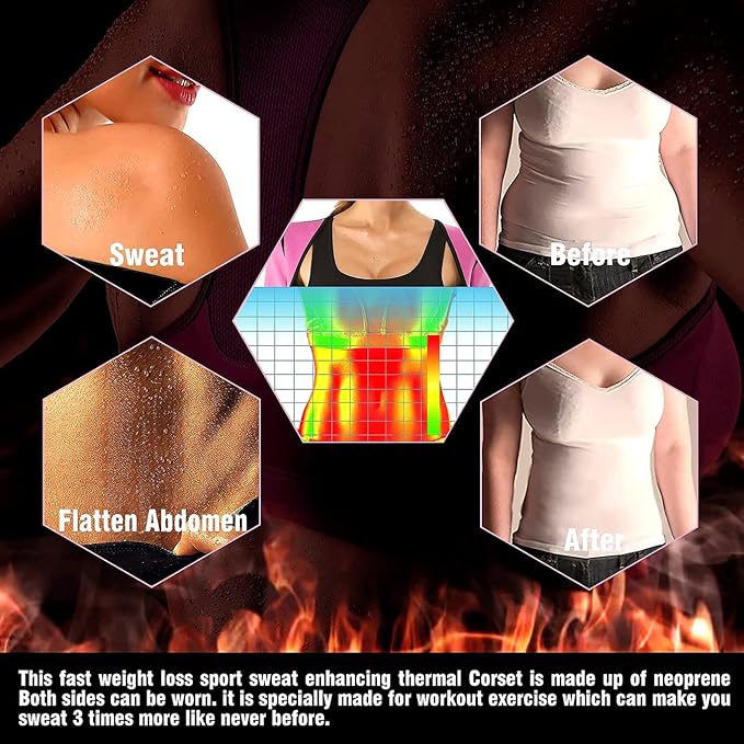 NonEcho Women Sauna Sweat Suit Sleeve Spa Cami Hot Neoprene Slimming Workout Vest Body Shaper Waist Trainer Top