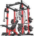 Power Cage Multi-Function Power Rack with Cable Crossover System,1800 LBS Capacity Squat Rack with Weight Bench,for Home Gym
