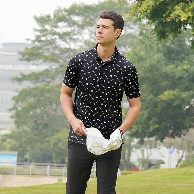 Men's Quick Dry Performance Polo Shirt - Athletic Print Golf Top