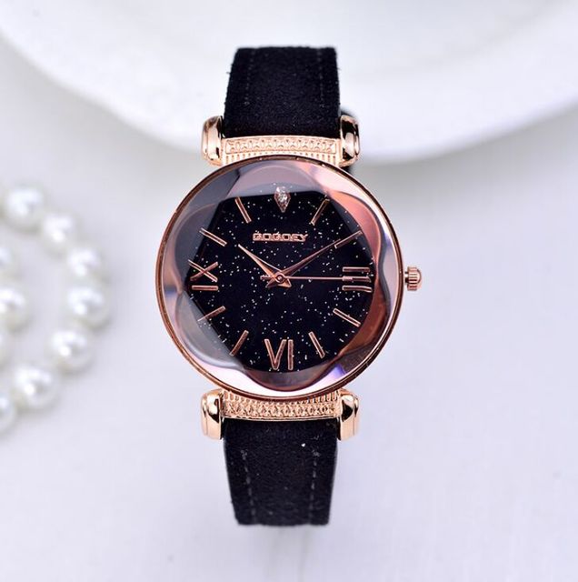 Women's Rose Gold Starry Dial Leather Strap Fashion Watch - Image 10