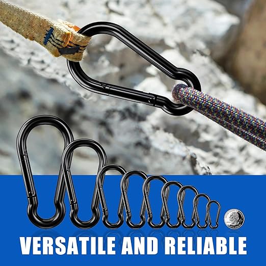 KINLINK 20 Pack Black Carabiner Clip, 3.15 inch Heavy Duty Spring Snap Hook, Small Caribeener Clips for Outdoor Camping, Swing Set, Hammock, Hiking Travel, Fishing, Quick Link Keychain