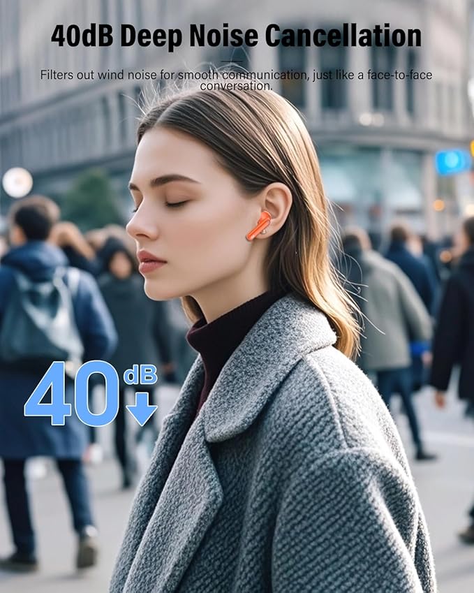 Wireless Earbuds, Bluetooth 5.4 Headphones Bass Stereo, Ear Buds with Noise Cancelling Mic, IP7 Waterproof in Ear Earphones, 36H LED Display Bluetooth Earbuds for Laptop Pad Phones Sports, Orange