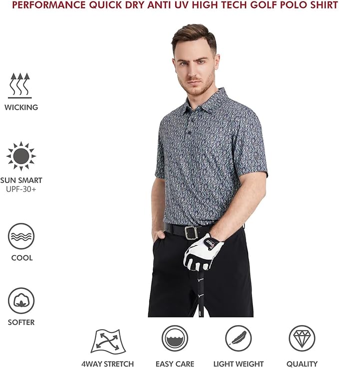 Men's Striped Performance Golf Polo Shirt - Moisture Wicking Dry Fit