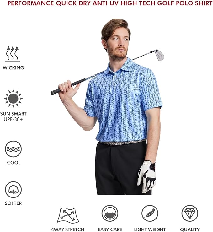 Men's Striped Performance Golf Polo Short Sleeve Moisture Wicking