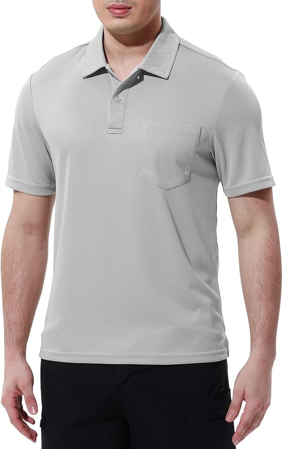 Men's Short Sleeve Quick Dry Polo Shirt with Chest Pocket for Golf