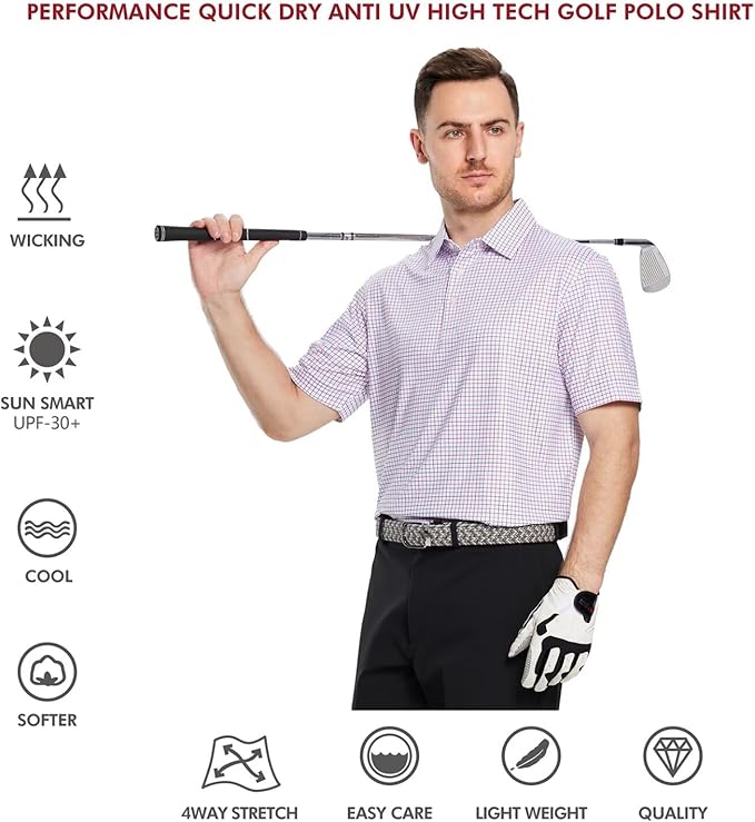 Men's Performance Striped Golf Polo - Moisture Wicking Dry Fit