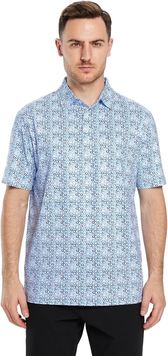 Men's Striped Short Sleeve Golf Polo Moisture Wicking Performance