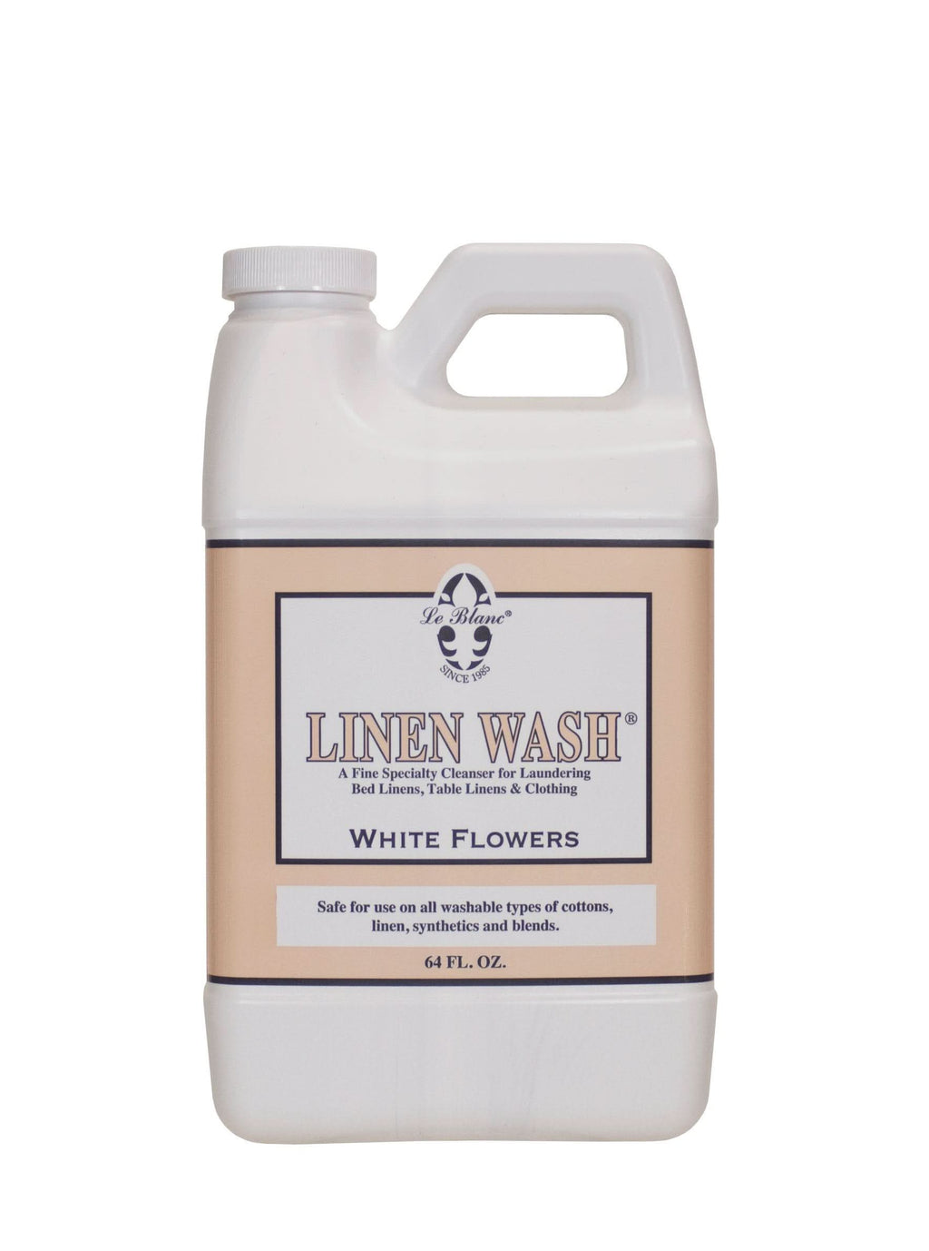 64 oz bottle of Le Blanc Linen Wash in White Flowers scent for luxury fabric care