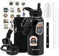32 oz Insulated Water Bottle with Straw (Cold for 48 Hrs), Stainless Steel Triple Wall Vacuum Sports Water Jug, Leakproof Hydro Cup Flask with Paracord Handle & Straw Spout Lids & DIY Stickers