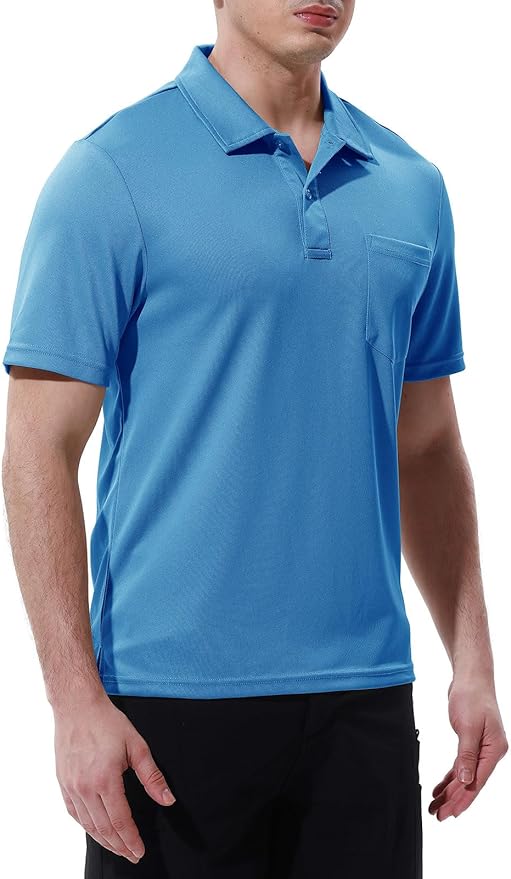 Men's Short Sleeve Quick Dry Polo Shirt with Chest Pocket for Golf