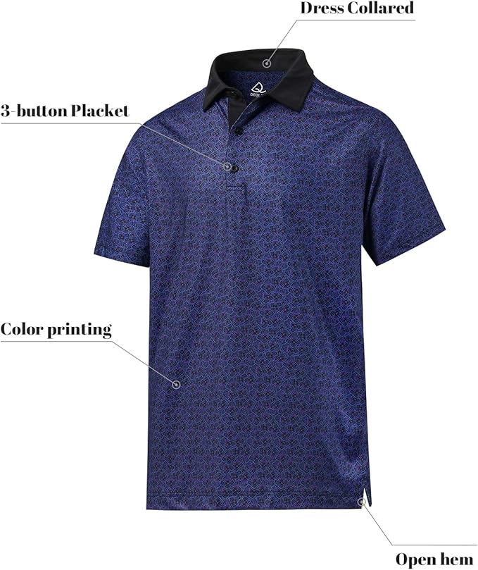 Men's Printed Performance Golf Polo - Quick-Dry Athletic Shirt