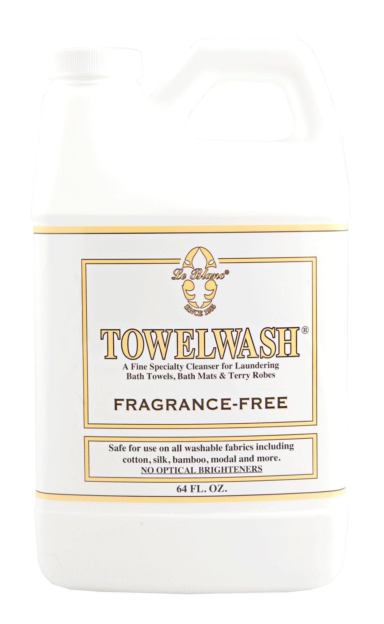 Bottle of Le Blanc Fragrance-Free Towel Wash 64 oz for bath linens