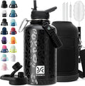 Insulated Water Bottle | Thickened Stainless Steel Vacuum Metal | Portable Sports Half Gallon Large Water Jug for Gym and Hiking with Straw, Carrier Bag, Handle Strap | BPA-Free 64 oz