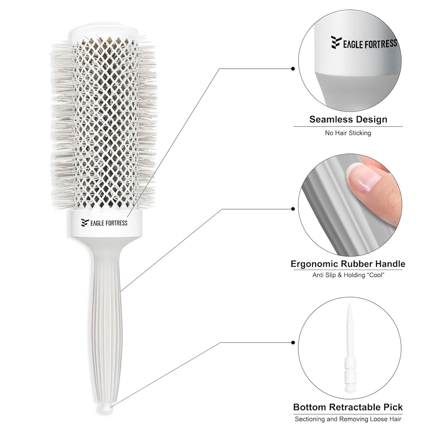 Professional Extended Barrel Round Hair Brush, Ceramic & Ionic, Grey