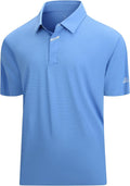 Close up of men's performance jacquard golf polo with hidden placket and moisture-wicking fabric.
