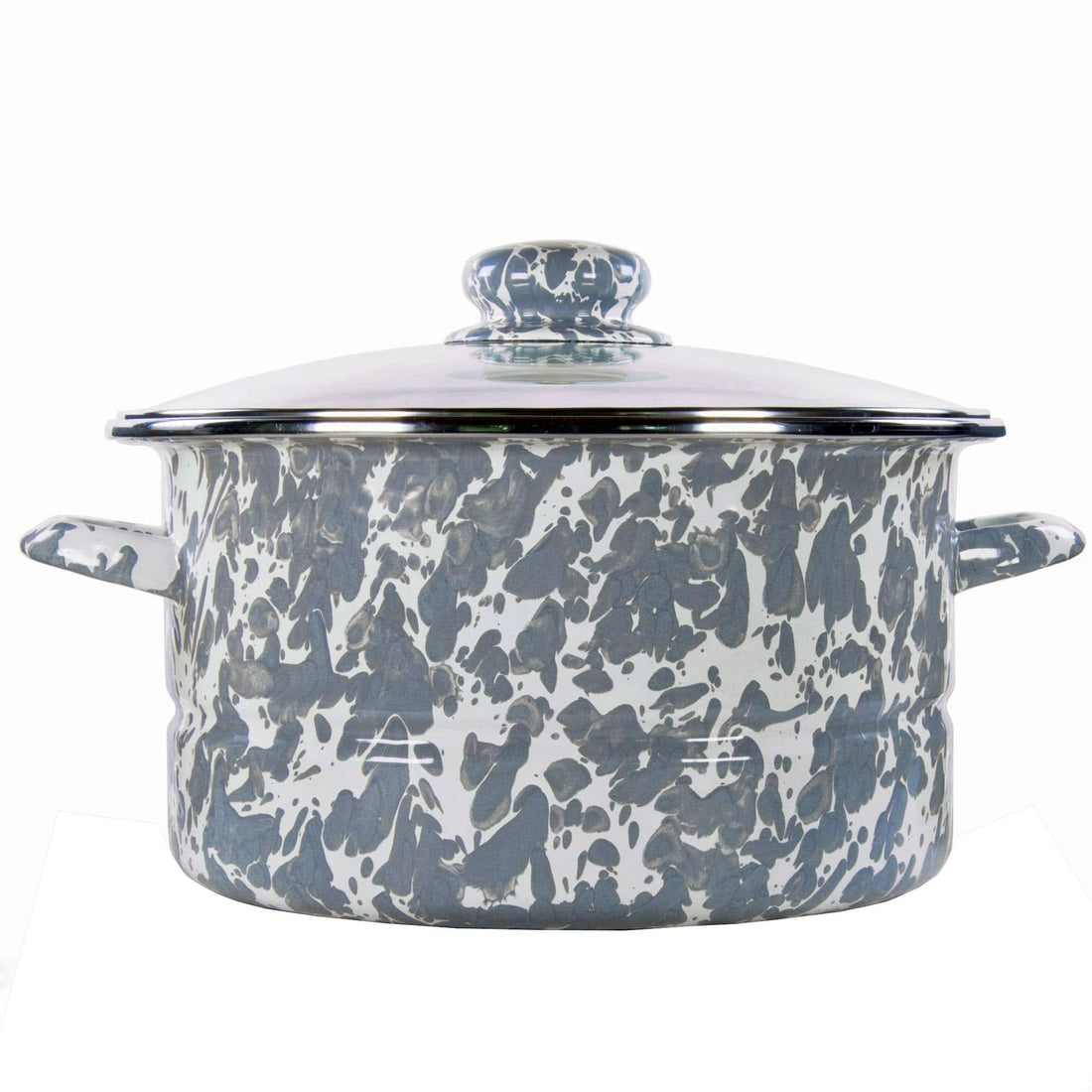 6qt Enamelware Stock Pot with Glass Lid, Black Swirl Spatterware