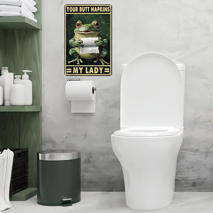 Funny Frog Bathroom Toilet Decor Metal Sign Frog Your Butt Napkin My Lord Vintage Tin Sign for Bedroom Toilet or Bathroom Wall 12 * 8inch
