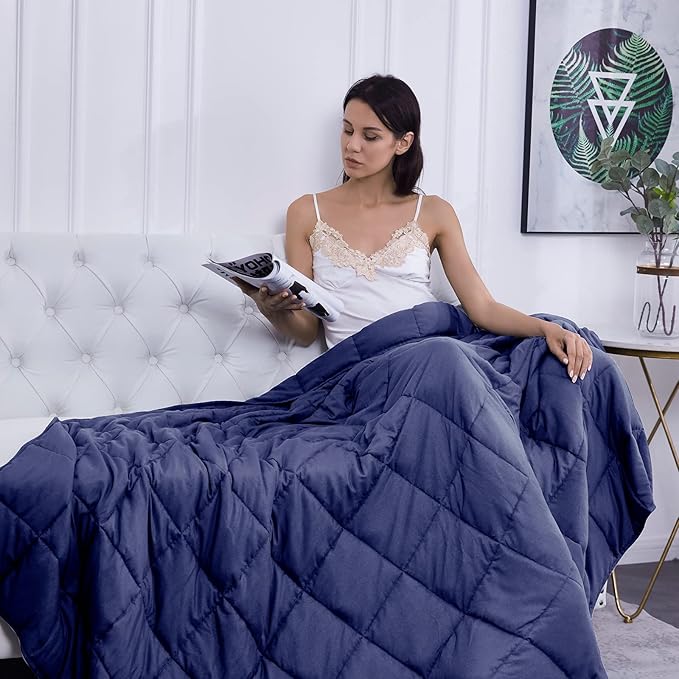 L'AGRATY Weighted Blanket - 48"x72" 20lbs Cooling Breathable Heavy Blanket Microfiber Material with Glass Beads for Adult All-Season Summer Fall Winter Soft Thick Comfort