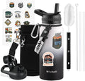 32 oz Insulated Water Bottle with Straw (Cold for 48 Hrs), Stainless Steel Triple Wall Vacuum Sports Water Jug, Leakproof Hydro Cup Flask with Paracord Handle & Straw Spout Lids & DIY Stickers