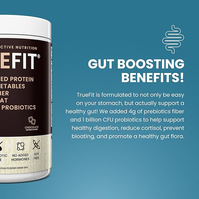 TrueFit Gut Healthy Protein Powder, Grass-Fed Whey Meal Replacement Shake with Prebiotics, Probiotics, & Organic Superfoods, Keto Friendly, Gluten Free