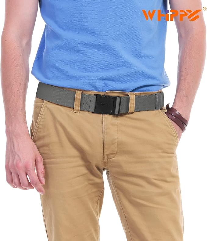 WHIPPY Mens Elastic Stretch Belt Unisex Adventure Web Belt for Women Men with Non-Metal Buckle Adjustable Belts