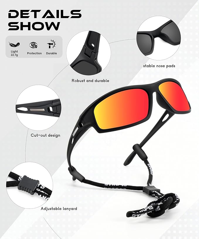 Polarized Sunglasses Men, Sports Sun Glasses Womens UV400 Protection for Fishing Running Driving