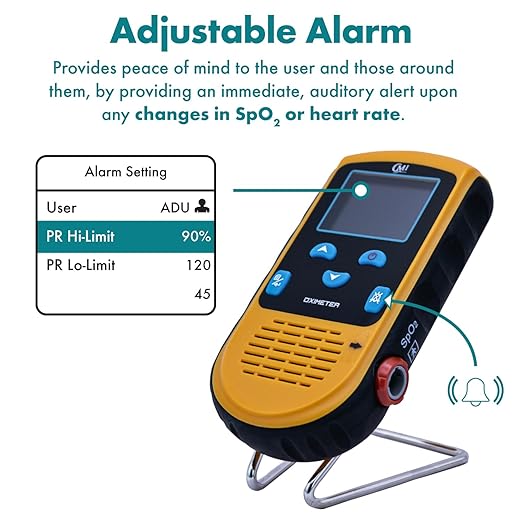CMI Health Rechargeable Pulse Oximeter - Continuous Infant Monitoring (Up to 25 lbs) & Adult Finger Spot-Checking - Adjustable Alarm for Pulse Rate and SpO2 Levels - Carry Case