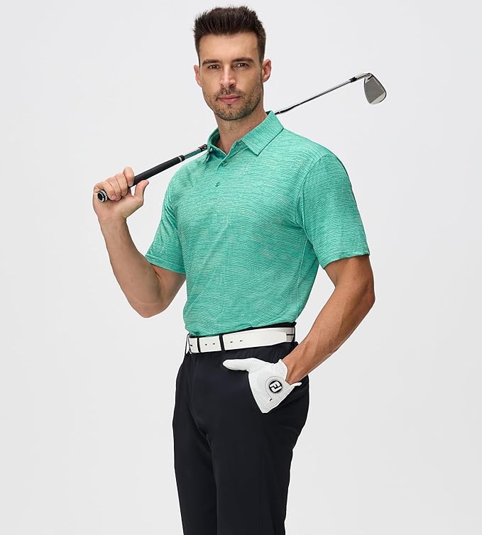 Men's Jacquard Striped Golf Polo Shirt Moisture Wicking Performance