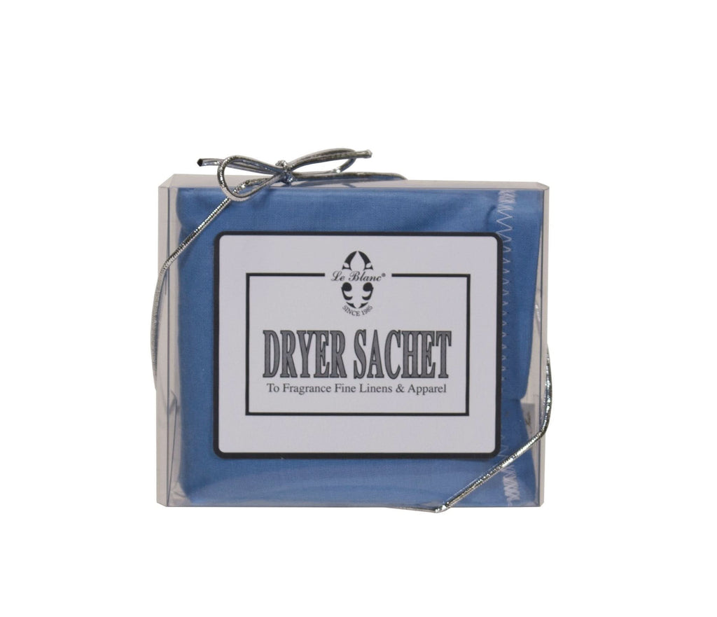 A minimalist square azure blue and white dryer sachet for laundry care