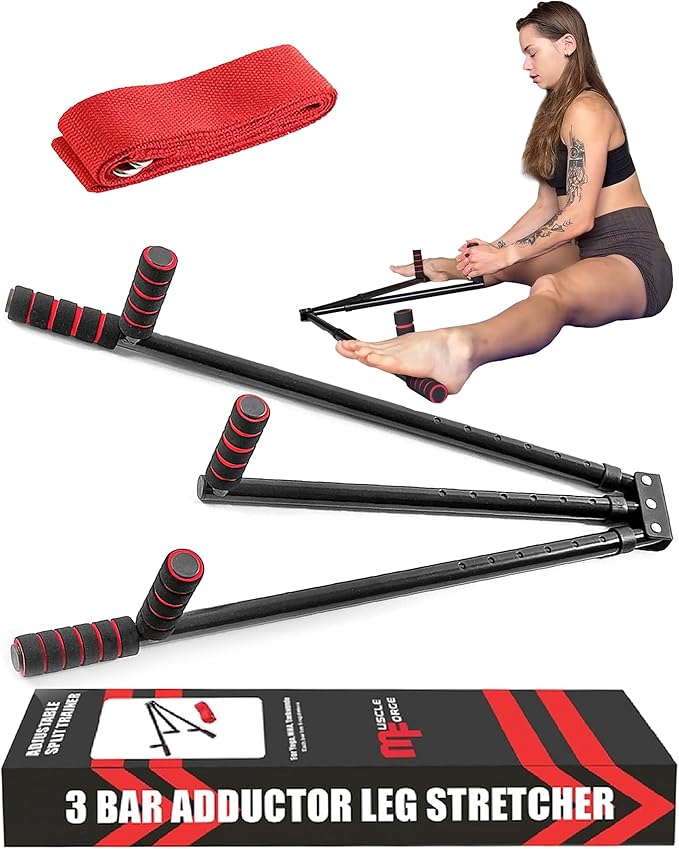 3 Bar Leg Stretcher for Splits and Adductor Stretch to Over 180°, Split Machine for Flexibility with 6 Regulations - Legs Spreader, Groin Stretcher, Ballet, with Padded Grips and Strap