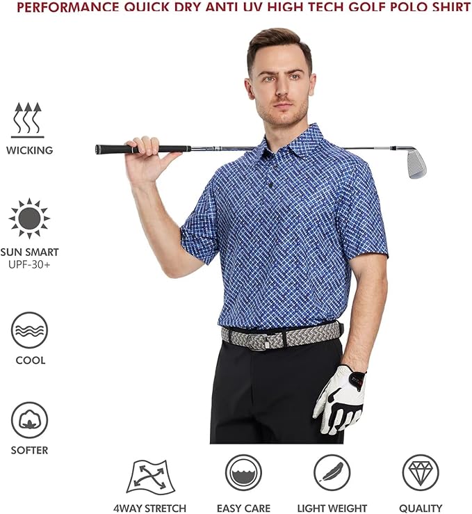 Men's Performance Striped Short Sleeve Golf Polo Shirt