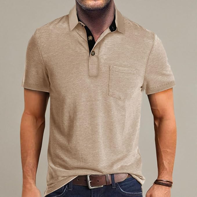Men's Classic Cotton Polo Shirt Short Sleeve Button Golf Tee