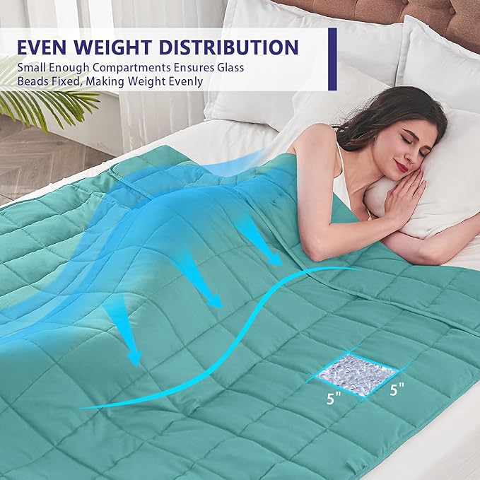 yescool Weighted Blanket for Adults (12 lbs, 60" x 80", Teal) Cooling Heavy Blanket for Sleeping Perfect for 110-130 lbs, Queen Size Breathable Blanket with Premium Glass Bead, Machine Washable