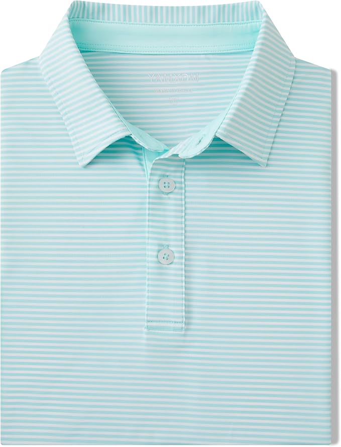 Men's Performance Striped Golf Polo Moisture Wicking Sport Shirt