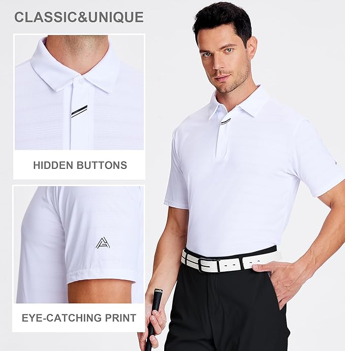 Men's Jacquard Golf Polo Shirt Moisture Wicking Performance Fit