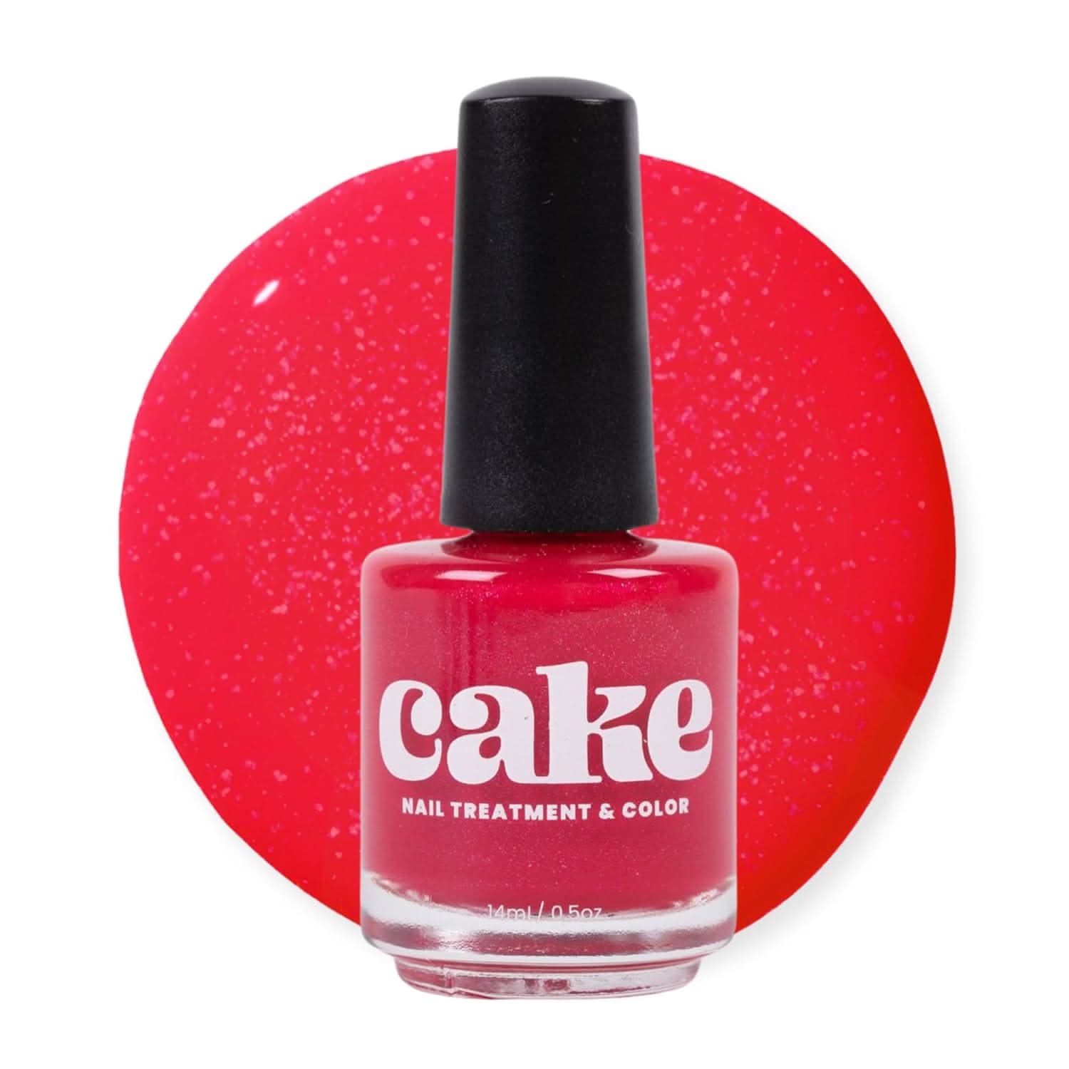 Sassy Senorita red nail polish bottle by CAKE, a long-wearing, strengthening formula.