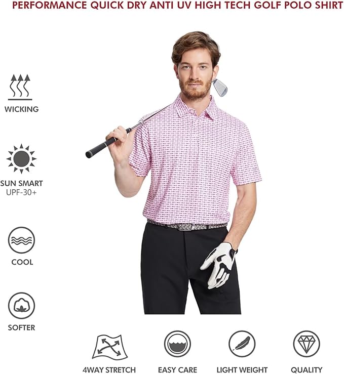 Men's Striped Performance Golf Polo Short Sleeve Moisture Wicking