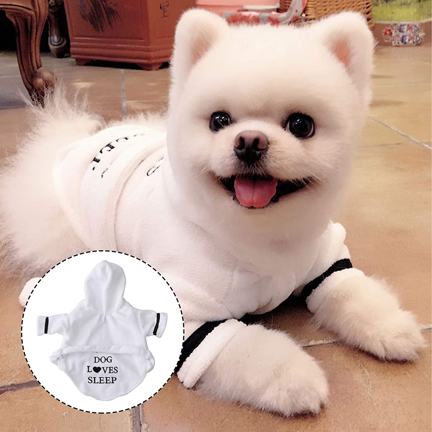 White Pet Bath Robe with Hood and Fun Lettering for Dogs - Image 14