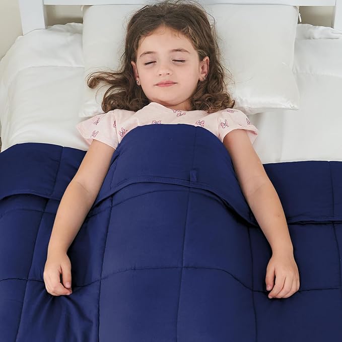 yescool Weighted Blanket (10 lbs, 41" x 60", Blue) Cooling Heavy Blanket for Sleeping Perfect for 90-110 lbs, Breathable Blanket with Premium Glass Bead, Machine Washable