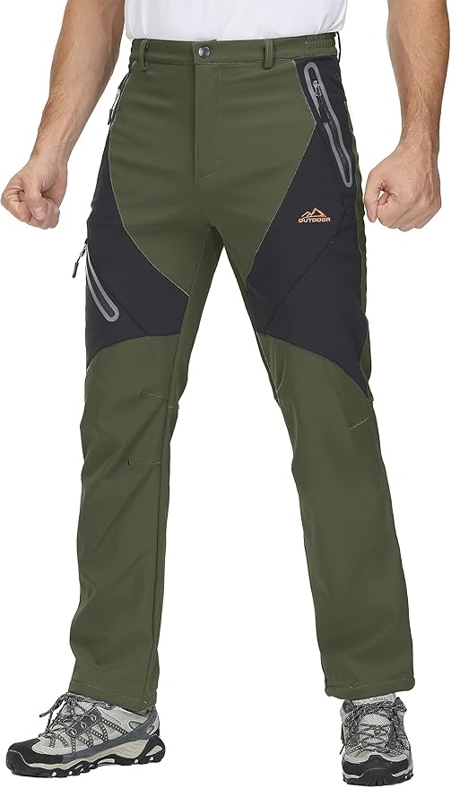 TACVASEN Men's Skiing Snow Pants Fleece Lined Waterproof Winter Insulated Hiking Pant for Outdoor Work Hunting Cargo