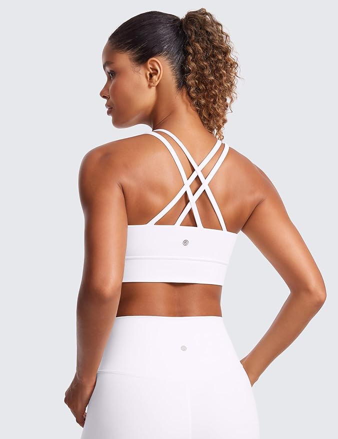 CRZ YOGA Softness Mold Womens Butterluxe Strappy Longline Sports Bra - Double Spaghetti Strap Workout Yoga Crop Top Athletic