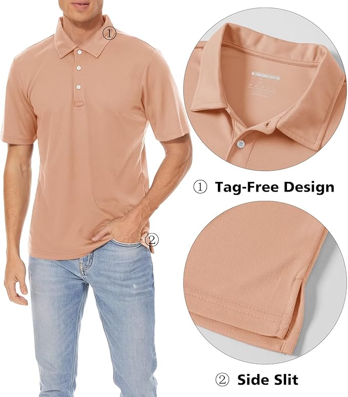 Men's Quick Dry Polo Shirt Moisture Wicking Performance Golf Shirt