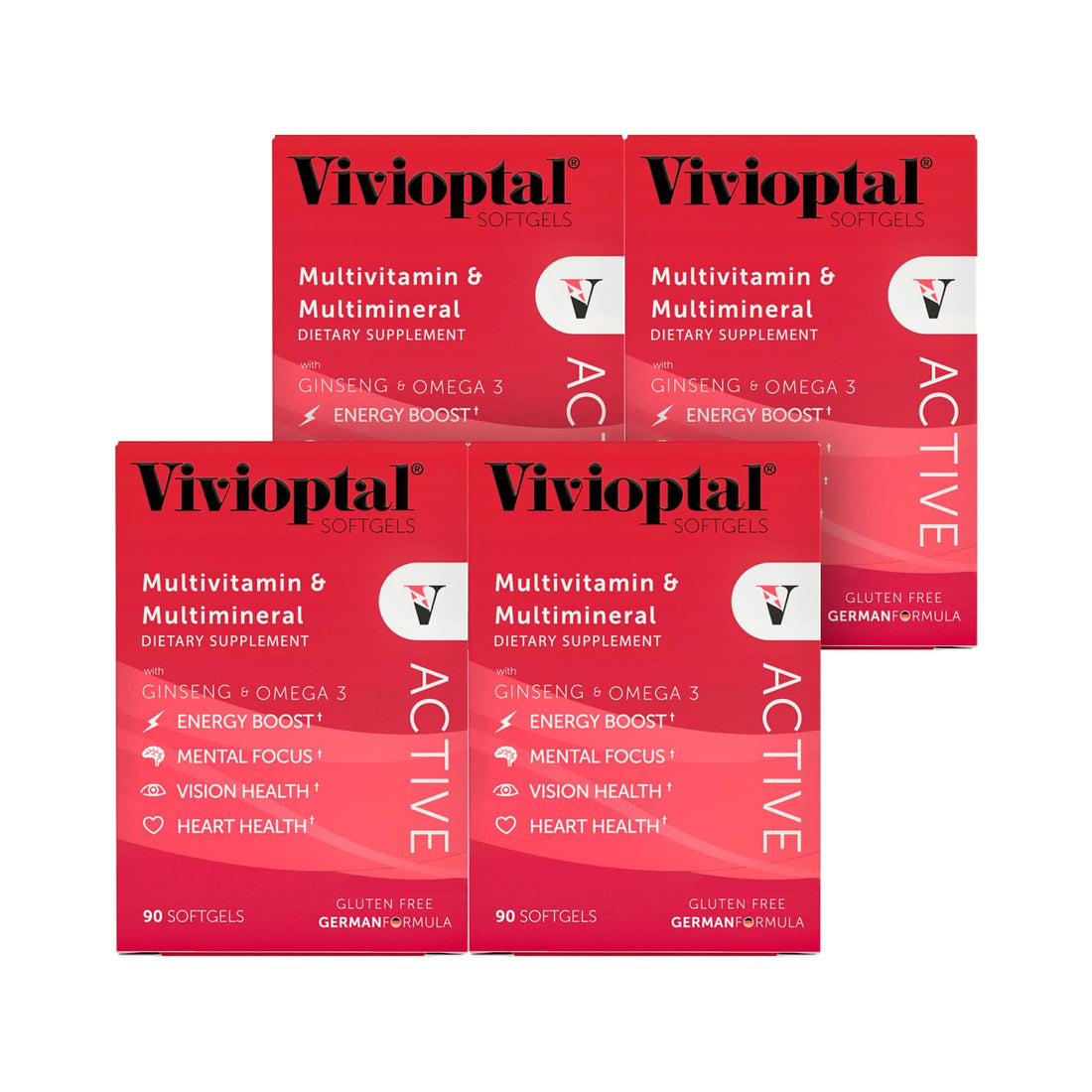 Vivioptal Active multivitamin blister packs, a 1-year supply of German formula supplement with Ginseng and Omega-3.