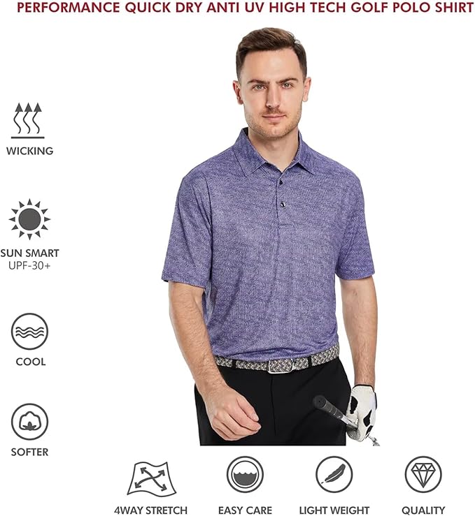Men's Striped Performance Golf Polo Short Sleeve Moisture Wicking
