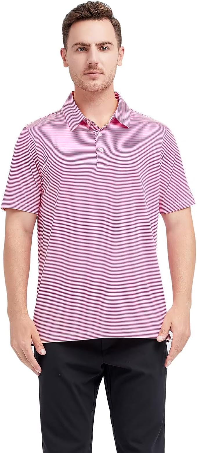 Men's Striped Performance Golf Polo - Moisture Wicking Shirt