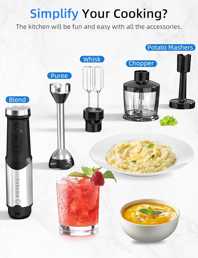 Heavy Duty 4-in-1 Immersion Blender with Food Processor and Whisk
