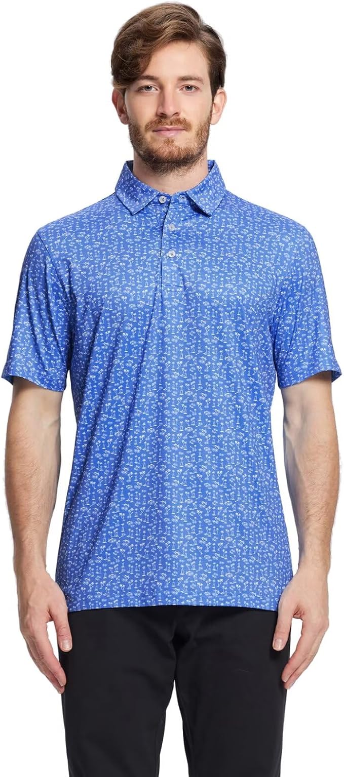 Men's Striped Performance Golf Polo Shirt - Moisture-Wicking